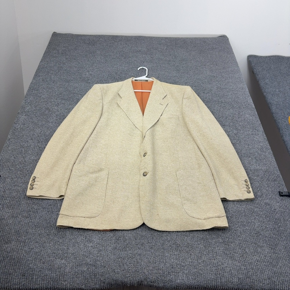 Vintage Bill Robinson Blazer Mens 46XL Tan 100% Silk 3 Button Ventless Classic